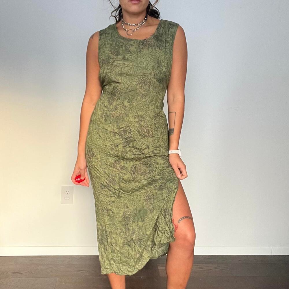 90s midi dress green midi